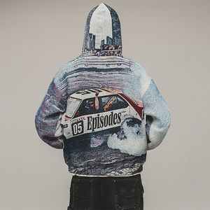 Vêtements pour hommes fabriqués en Chine, sweat à capuche en jacquard tissé à fermeture éclair, veste en tissu personnalisée - Product Image 2