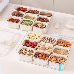 Spice Jar Nine Compartment With Spoon Moisture Proof Kitchen Storage Box Creamy White L Size - Product Image 3