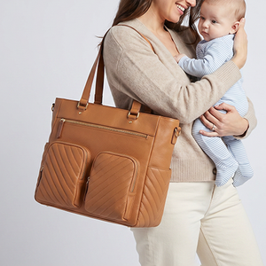 Bolsa de Pañales de Cuero Genuino, Bolso Tote para Mamá, Organizador de Bebé, Gran Capacidad, Múltiples Bolsillos, Porta Biberones, Viaje, Lactancia, Personalizado - Product Image 1