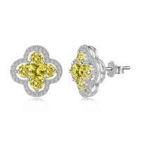 En Gros Ensemble de Bijoux Collier Bague Boucles d'Oreilles en Argent 925 Micro-Serti de Zircon et Pierres CZ Roses Jaunes Trèfle à Quatre Feuilles Porte-Bonheur pour Femme