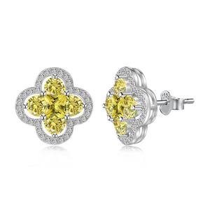 Parure de Bijoux en Argent 925 en Gros pour Femme avec Collier, Bague et Boucles d'Oreilles Trèfle à Quatre Feuilles Porte-Bonheur Micro-Serti d'Oxydes de Zirconium Roses et Jaunes - Product Image 6