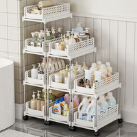 Étagère de rangement épaissie et compacte, coulissante, multi-niveaux, pliable, pour espaces étroits sous l'évier de cuisine, avec roulettes