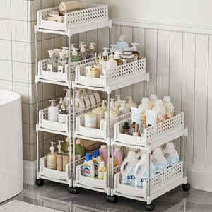 ชั้นวางของแบบเลื่อนได้ ประหยัดพื้นที่ หนาขึ้น แบบพับได้ หลายชั้น บางเฉียบ สำหรับจัดเก็บในครัว ช่องว่างใต้ซิงค์ พร้อมล้อเลื่อน - Product Image 5