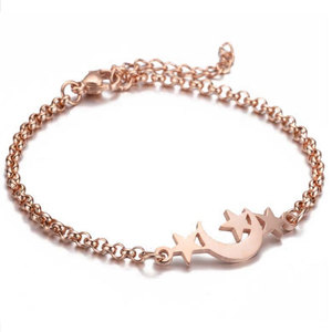 Fashion <strong>Bracelet</strong> 316 Surgical Stainless Steel Star <strong>Moon</strong> Charm Bangle <strong>Bracelet</strong> Jewelry Women Silver Gold and Rose Gold - Product Image 1