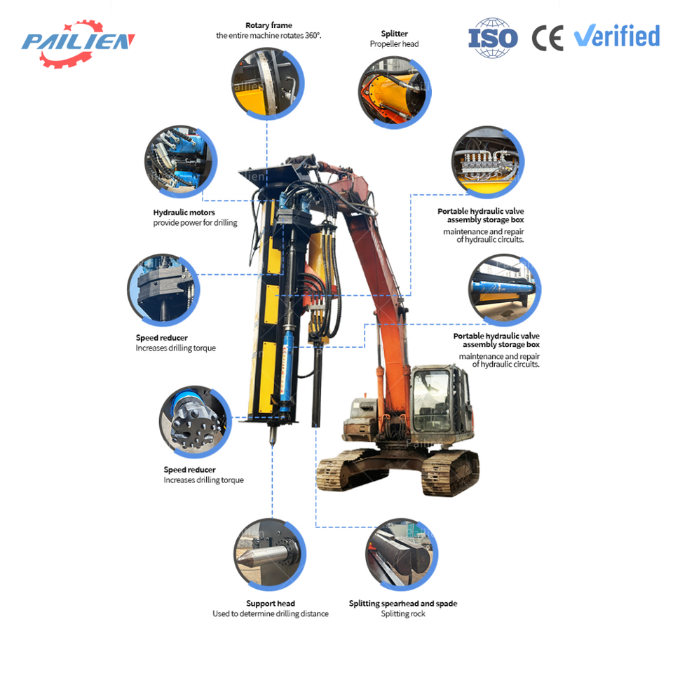 Integrated Hydraulic Excavator Rock Granite Concrete Drilling Cracking ...