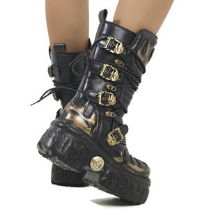 Bottes à plateforme style punk métallique foncé effet vieilli, avec fermeture éclair latérale, pour femmes, design original et audacieux - Product Image 5