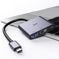 Estación de acoplamiento concentrador USB C 3 en 1 de alta velocidad OEM con USB 3,0 niquelado 4K 3,0 PD 3 puertos tipo C Hub 3 en 1