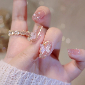 ศิลปะเล็บที่สวมใส่ได้สติกเกอร์ติดโบว์สีใสลายน้ำแข็งยาวปานกลางตกแต่งเล็บลอกออกได้ - Product Image 3