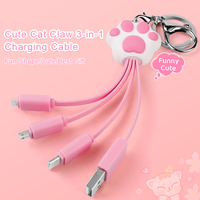 Créativité amusante mignon rose patte chat griffe chargeur cordon enfants fille multi chargeur cordon dessin animé porte-clés téléphone 3 en 1 câble de charge USB