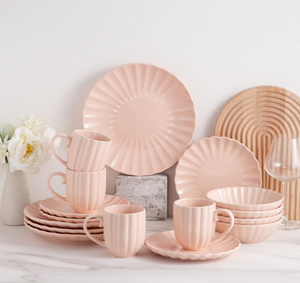 Service de table en céramique à motif vertical rose tendance, assiette à dîner, bol à soupe, tasse à café, ensemble de vaisselle pour mariage, maison, cuisine - Product Image 2