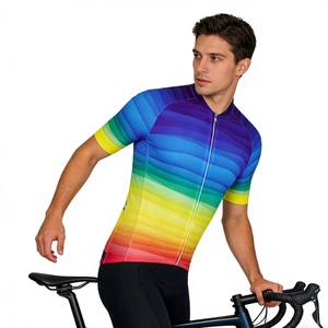 <b>Rainbow</b> Striped Printed Windproof Breathable Waterproof UV Protection Quick Dry Full Zipped Printed Short Sleeve Cycling Jersey - Product Image 2
