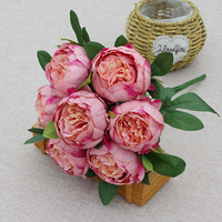 AF11502 7 têtes de pivoines artificielles en soie, bouquet de pivoines pour centre de table de mariage, décoration florale