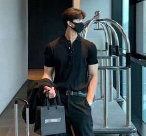 <span class=keywords><strong>M</strong></span>-XXL Effen Simpele Poloshirt Korte Mouw Omgeslagen Kraag Heren T-shirts Zomer Losse Relax Dunne Effen Gebreide T-shirt - Product Image 4