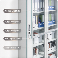 Armoire de rangement de bureau en métal avec portes en verre verrouillables et étagères réglables pour documents et dossiers