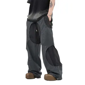Perfect Design American Retro Splicing Men'S Pants Hollow Out Draw The Rope Oversized Pants