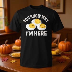 T-shirt noir à manches courtes « Deviled Eggs You Know Why I'm Here » – Petit humorisme de Thanksgiving - Product Image 3