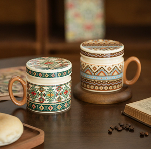 2025 Offre Spéciale Bohême Style tasse en céramique avec couvercle ménage tasse à café lait petit déjeuner tasse - Product Image 4