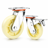 Roulettes pivotantes robustes en nylon jaune à roulement à billes, 4,5 pouces, 300 kg, avec frein de blocage total, pour chariots d'atelier et d'usine, vente en gros