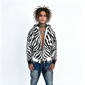 Felpa con Cappuccio Unisex Stile <span class=keywords><strong>Mohican</strong></span> con Stampa Zebrata, Zip Frontale, Streetwear Personalizzato Oversize - Product Image 1