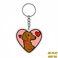 Gantungan Kunci Hati Dachshund Anjing Coklat Lucu dengan Kerah Merah & Hati Mengambang, Aksesoris Akrilik Latar Belakang Merah Muda, Aksesori Pecinta Hewan Peliharaan