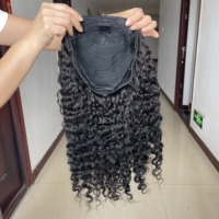 Perruque 3-en-1 mi-tête avec cheveux humains brésiliens bouclés afro crépus, sans colle, sans couture, à cordon de serrage, sans besoin de laisser de cheveux apparents, prête à porter