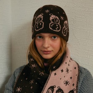 Bonnet décoratif pour femme en tricot jacquard style coréen, mélange de <span class=keywords><strong>laine</strong></span>, motif bonhomme de neige de dessin animé, couleurs contrastées, décontracté, automne-hiver, 20*22cm - Product Image 1