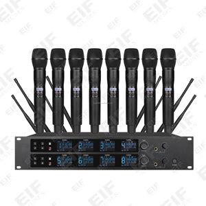 Système de microphone sans fil UHF 8 canaux, micros dynamiques portables cardioïdes, micros XLR, micros-casques et micros-cravate pour scène, église, karaoké - Product Image 3