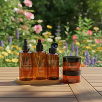 Set Kemasan Kosmetik Kosong Amber 50ml/100ml/150ml/200ml/280ml Botol Plastik Daur Ulang dengan Pompa Semprot dan Sablon untuk Sampo