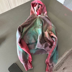 יצרן יוניסקס של קפוצ'ון כבד עם רוכסן מלא, בסגנון וינטג', שטיפת חומצה, צביעת טאי דאי, מראה משופשף, הדפס אבני חן - Product Image 2