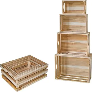 Lot de 4 grandes caisses en bois Caisses de rangement de bureau non finies Caisses de rangement en bois de sapin