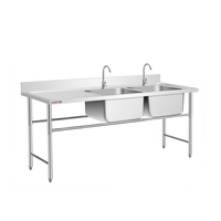 Évier double industriel en acier inoxydable 201/304 avec égouttoir, certifié NSF, capacité de charge robuste de 300 kg/m, pour cuisine