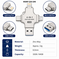 Nueva Memoria USB Multifuncional de Metal con Interfaces Lightning/Tipo-C, Garantía de 1 Año, Solución de Almacenamiento Cuatro en Uno para iPhone