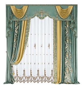 Tenda <span class=keywords><strong>di</strong></span> lusso in velluto ricamato europeo con mantovana a drappeggio e finiture in <span class=keywords><strong>pizzo</strong></span> <span class=keywords><strong>per</strong></span> soggiorno, camera da letto e decorazioni <span class=keywords><strong>per</strong></span> la casa in villa - Product Image 4