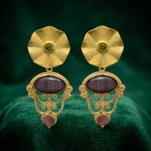 Pendientes Colgantes de Latón Hechos a Mano con Piedras Preciosas, Chapados en Oro, Estilo Bohemio, Étnico, para Compromiso - Product Image 2
