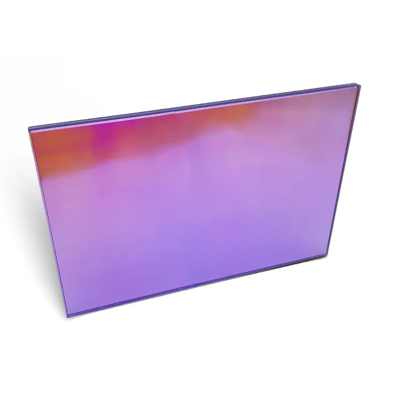 Gradient Color Iridescent Dichroic Coating Glass Transparent European standard thick laminated glass for commercial buildings