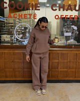 Ensemble de survêtement décontracté deux pièces pour femme, automne, avec sweat à capuche et pantalon à jambe droite, vente en gros