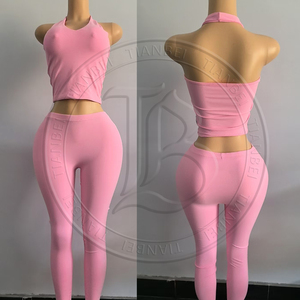 Completi Capri Personalizzabili con Logo per Donne, Top Halter Due Pezzi a <span class=keywords><strong>Pois</strong></span>, <span class=keywords><strong>Abbigliamento</strong></span> Estivo - Product Image 6