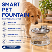Fontaine à eau pour chat silencieuse 2,2 L en verre transparent avec robinet, filtre à eau et pompe remplaçable