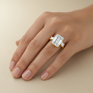 Emerald Cut Moissanite <b>Cocktail</b> <b>Ring</b> 18K <b>Gold</b> Plated Prong Setting Women's Luxury Geometric Engagement <b>Ring</b> - Product Image 3