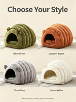 Lit-caverne semi-fermé pour chat, mignon et chaud, en peluche, avec capuche, lavable, confortable, imprimé pour salon, pour chats et petits chiens