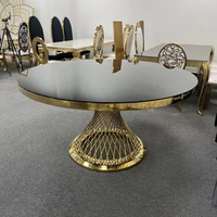Table de salle à manger ovale en acier inoxydable avec plateau en verre pour banquets de mariage, hôtels et salons