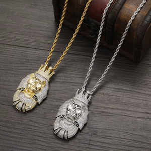 Crown animal pendant, hip hop <b>copper</b> inlaid zircon men's necklace, three-dimensional cartoon animation pendant <b>chain</b>. - Product Image 2