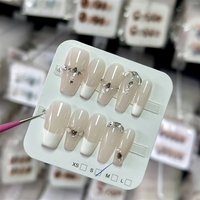 Uñas postizas francesas cuadradas de almendra, estilo stiletto, de gel suave, de cobertura completa, hechas a mano, de gran venta.