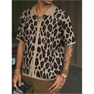 FOXA <b>Men's</b> Animal Print Button Down <b>Shirt</b> Short Sleeve Knit Casual Top Streetwear <b>70s</b> Outfit - Product Image 4