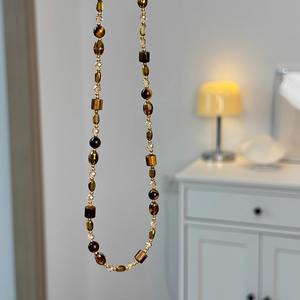 Collar de cuentas de piedra de ojo de tigre natural para mujer, collar de moda Retro de gama alta que combina con todo, cadena de suéter - Product Image 4