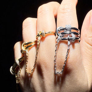 Unico Multi-pezzo da donna che si accatastano gioielli da dito nuova fascia di fidanzamento con anello a tre cerchi scivolosi anello con catena nappa anello nuziale - Product Image 4