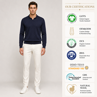 Pull en laine mérinos ultrafine à col Johnny, manches longues, lavable en machine, pour homme, tricoté sur mesure