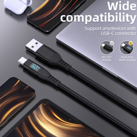 Kabel isi daya ponsel USB-C 60W, kabel pengisian daya cepat, panjang nilon kepang dengan tampilan Digital LED, jaket PVC tipe PD untuk ponsel 1m 2m 3m