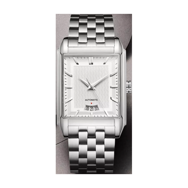 Factory Batch Custom Full Stainless Steel Rectangle Shape Calendar Waterproof Men Automatic Mechanical Watch