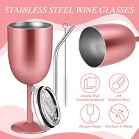 Cadeaux personnalisés avec logo, gobelet à vin à double paroi isolé sous vide avec couvercle et paille, verres à vin en acier inoxydable
